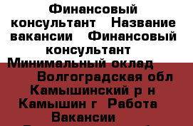 Финансовый консультант › Название вакансии ­ Финансовый консультант › Минимальный оклад ­ 19 500 - Волгоградская обл., Камышинский р-н, Камышин г. Работа » Вакансии   . Волгоградская обл.